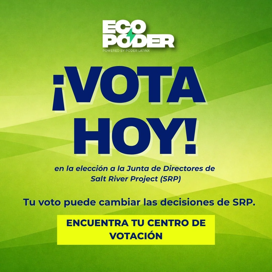 &iquest;Qui&eacute;n decide tus tarifas de electricidad? ⚡️
&iexcl;Vota hoy! 🗳️
Haz que tu voz cuente en las elecciones de SRP.

Inf&oacute;rmate y vota: poderlatinx.org/srpspanish

#PoderLatinx #EcoPoder