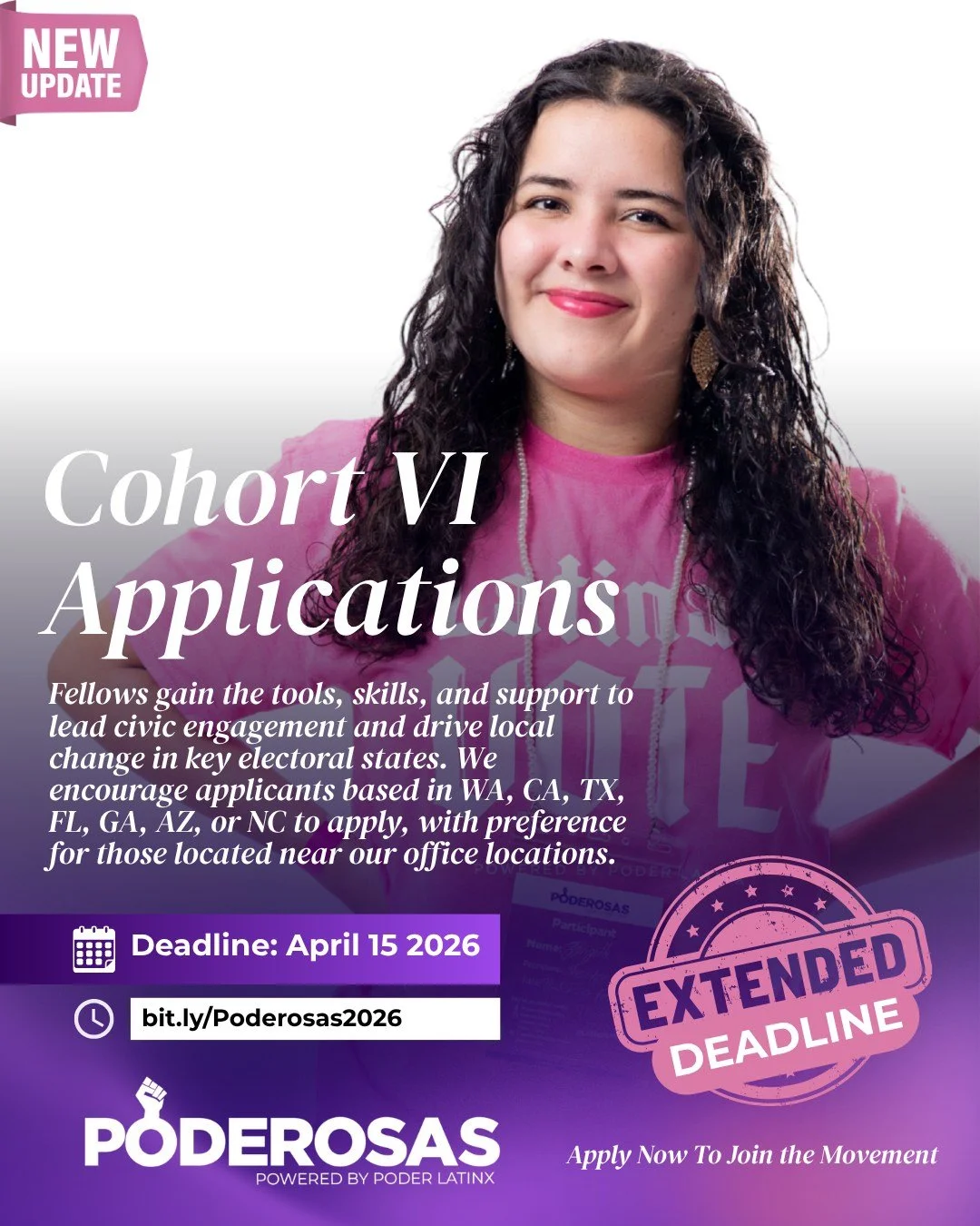 🚨 Deadline Approaching: April 15, 2026! 🚨

Are you passionate about environmental justice? 🌎 Ready to lead? ✨💪 There&rsquo;s still time to apply to the #Poderosas Fellowship! Join the next generation of Latina civic leaders across key states. Fel