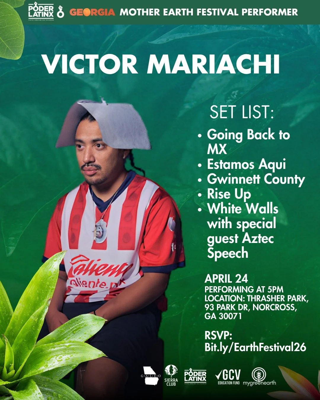 Presented by Poder Latinx and in partnership with GALEO, Sierra Club, and Georgia Conservation Voters Ed Fund.

We are honoring Earth Month through a vibrant celebration of culture, education, and community! All while listening to a dynamic lineup of