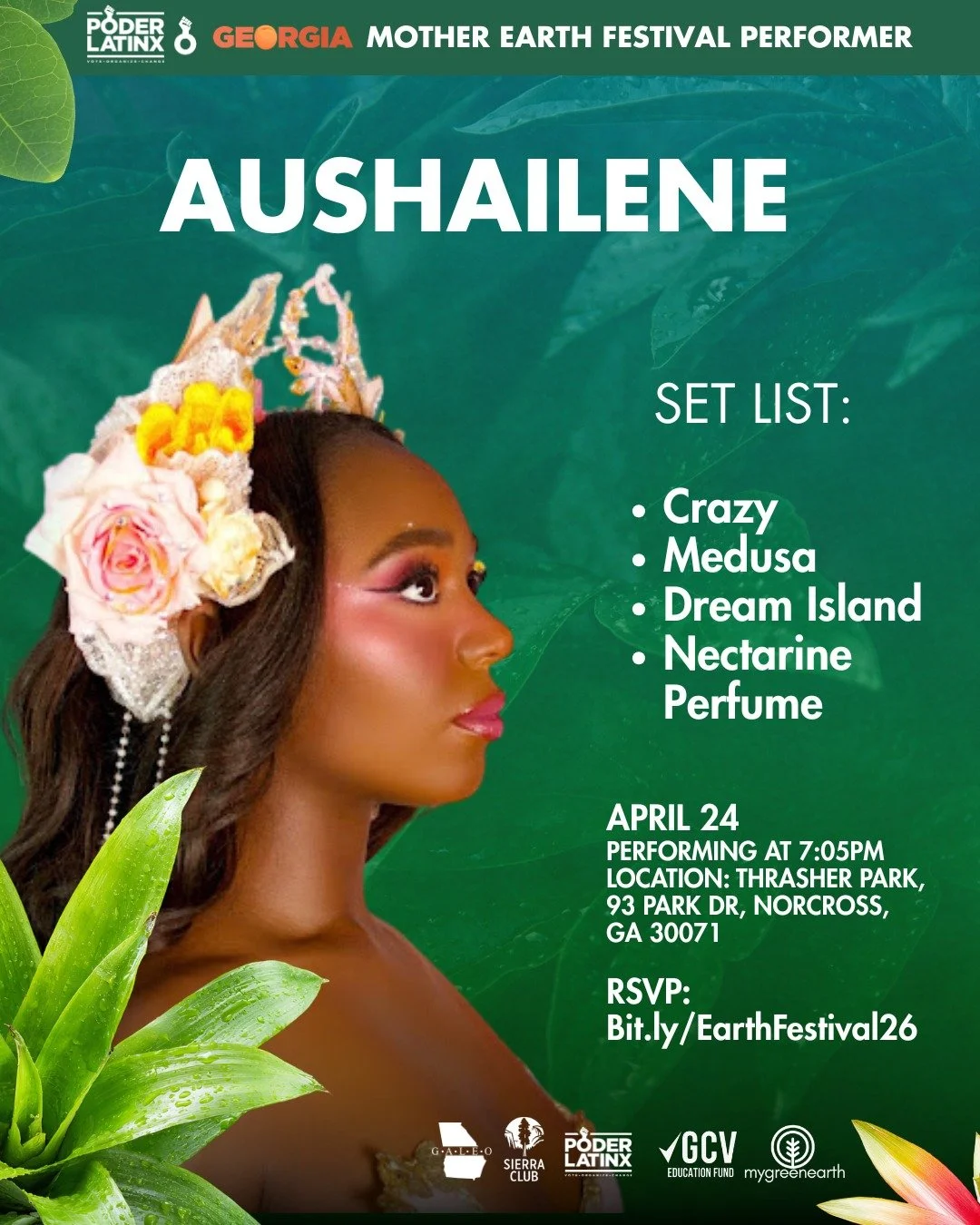 Presented by Poder Latinx and in partnership with GALEO, Sierra Club, and Georgia Conservation Voters Ed Fund.

We are honoring Earth Month through a vibrant celebration of culture, education, and community! All while listening to a dynamic lineup of