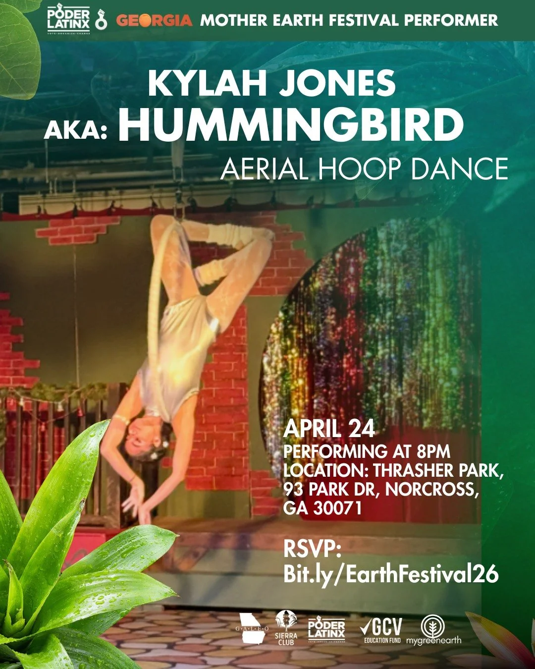 Presented by Poder Latinx and in partnership with GALEO, Sierra Club, and Georgia Conservation Voters Ed Fund.

We are honoring Earth Month through a vibrant celebration of culture, education, and community! All while listening to a dynamic lineup of