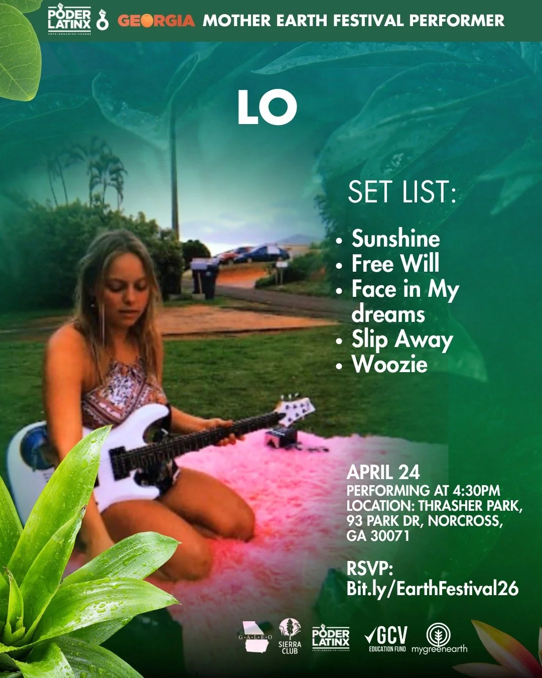 Presented by Poder Latinx and in partnership with GALEO, Sierra Club, and Georgia Conservation Voters Ed Fund.

We are honoring Earth Month through a vibrant celebration of culture, education, and community! All while listening to a dynamic lineup of