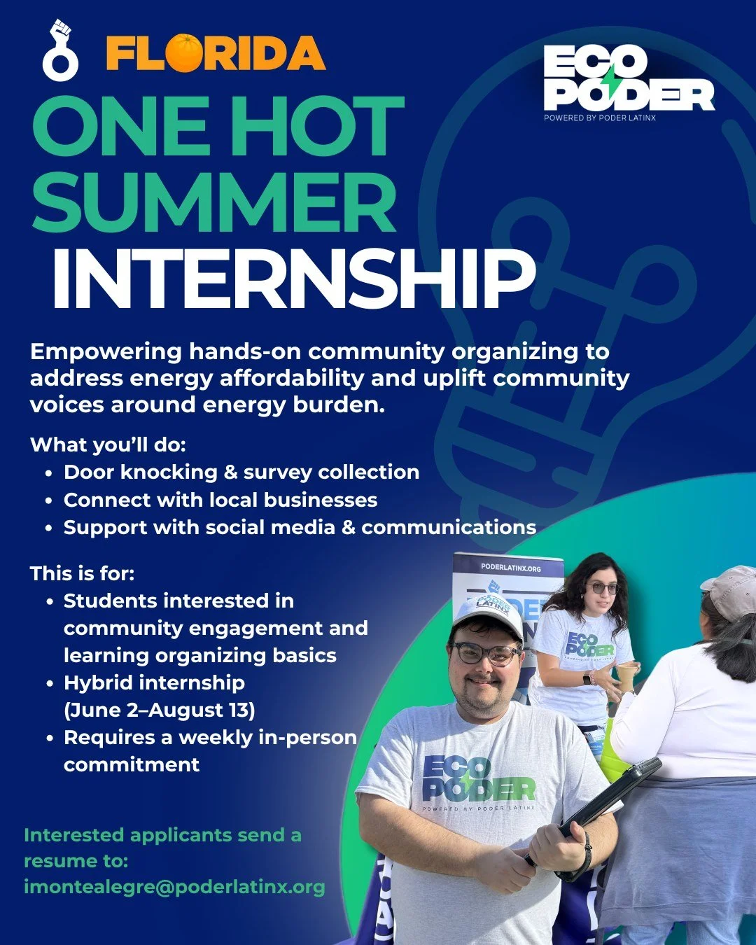⚡️ Get involved in community-led change!
Join us in empowering hands-on organizing to tackle energy affordability and uplift community voices around energy burden.

 What you&rsquo;ll do:
&bull; Door knocking &amp; survey collection
&bull; Connect wi