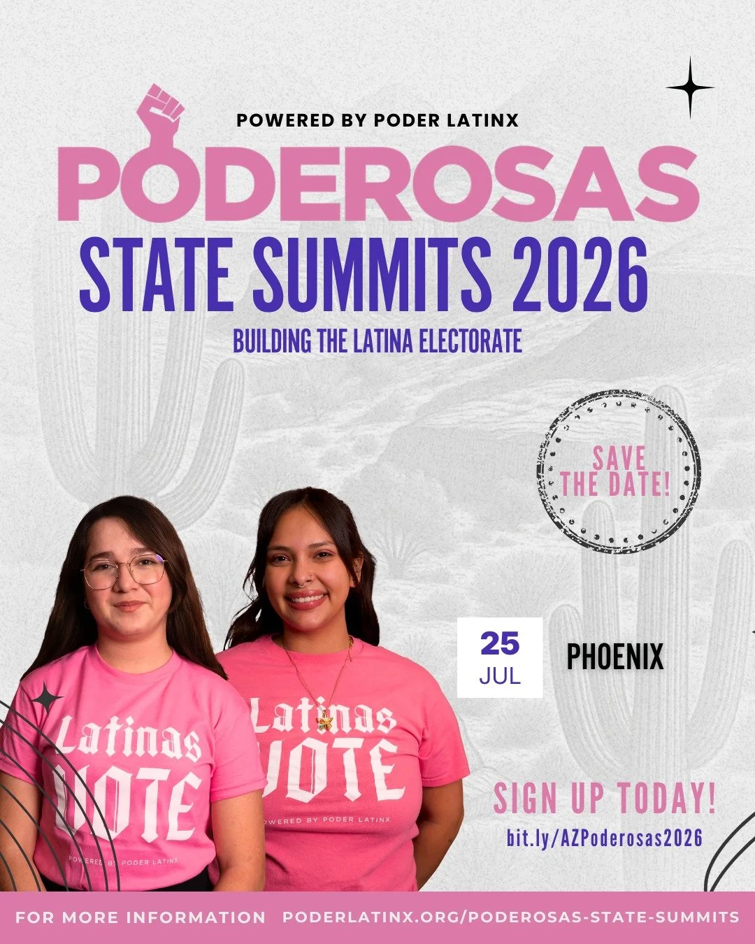 🌵 Arizona, let&rsquo;s build power juntas! 💜 

Poder Latinx is bringing Latinas across Arizona together to build power, strengthen the Latina electorate, and organize ahead of this year&rsquo;s elections.

Join us for a full day of workshops, netwo