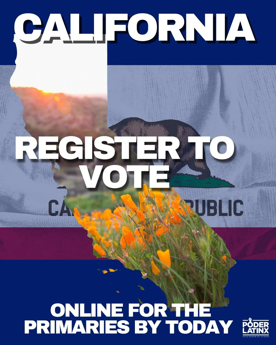 Today, May 18, is the LAST day to register to vote online for the June 2, 2026 California Primary Election 🗳️

Register to vote at poderlatinx.org/vote, make a plan to vote, and remind your community too. Your voice matters in every election. #Poder