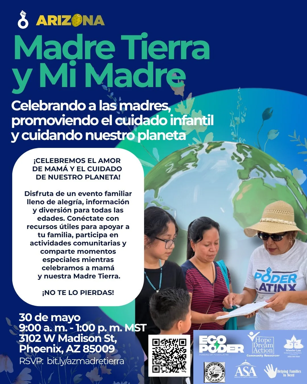 Celebremos el amor de las mam&aacute;s y el cuidado de nuestro planeta! 💐🌎
&Uacute;nete a un evento familiar lleno de alegr&iacute;a, aprendizaje y diversi&oacute;n para todas las edades. 
&iexcl;No te lo pierdas! RSVP: bit.ly/azmadretierra

Let&rs