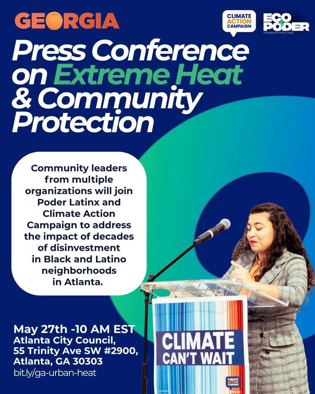 Metro Atlanta is stepping up to confront extreme heat and we need you with us 🌡️🌳

Join community leaders, elected officials, and grassroots partners in solidarity with the Climate Action Campaign for a press conference on Urban Heat Islands and ho