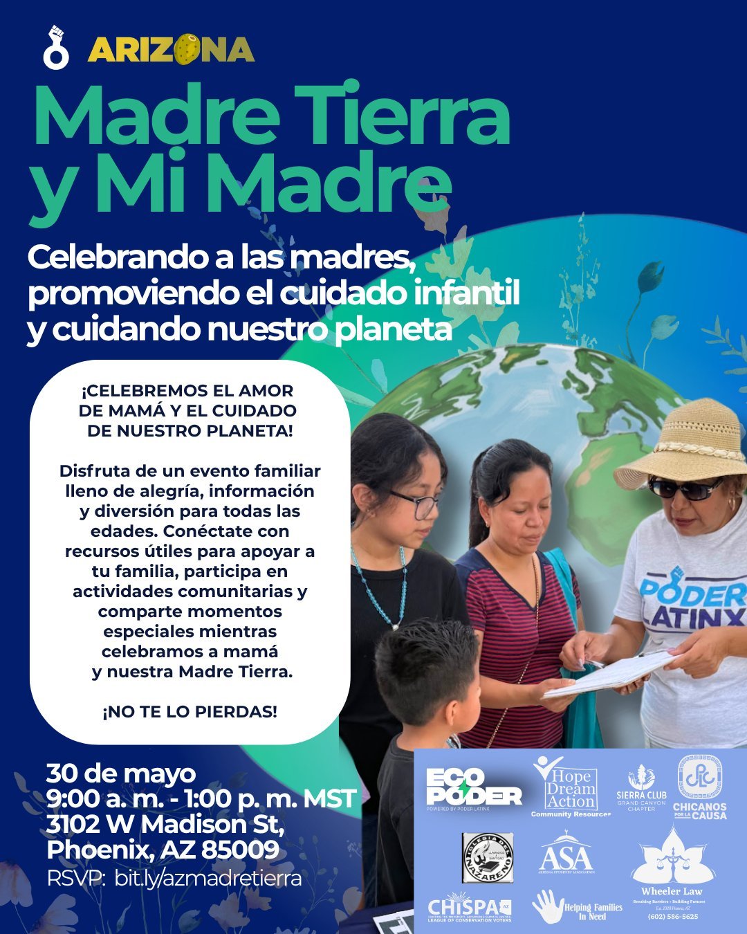 Celebremos el amor de las mam&aacute;s y el cuidado de nuestro planeta! 💐🌎
&Uacute;nete a un evento familiar lleno de alegr&iacute;a, aprendizaje y diversi&oacute;n para todas las edades.
&iexcl;No te lo pierdas! RSVP: bit.ly/azmadretierra

Let&rsq