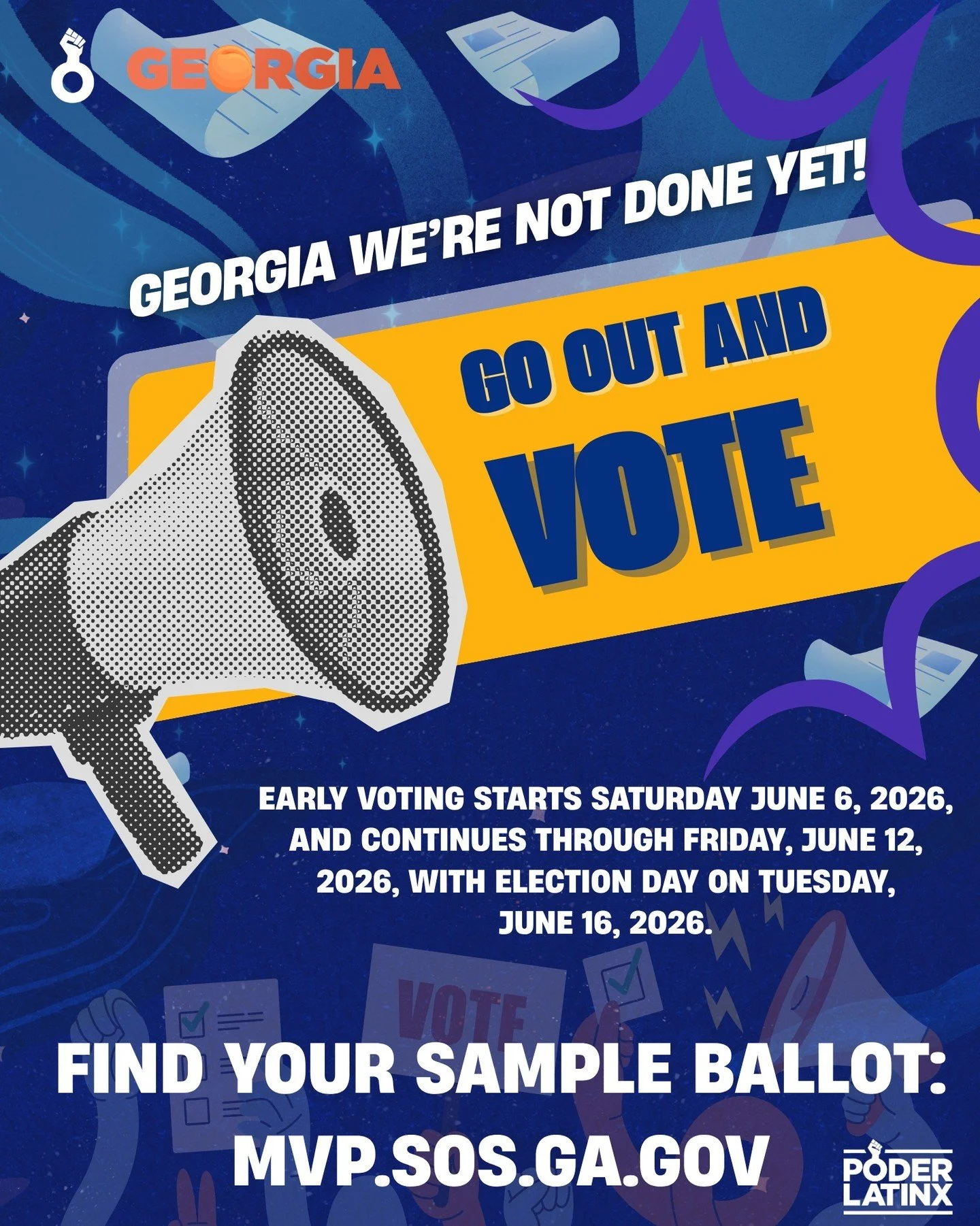 Georgia! It&rsquo;s time to vote! We&rsquo;re not done yet, and we have to show up again to vote in the 2026 June Runoff Election! Early voting starts Saturday June 6, 2026, and continues through Friday, June 12, 2026, with Election Day on Tuesday, J