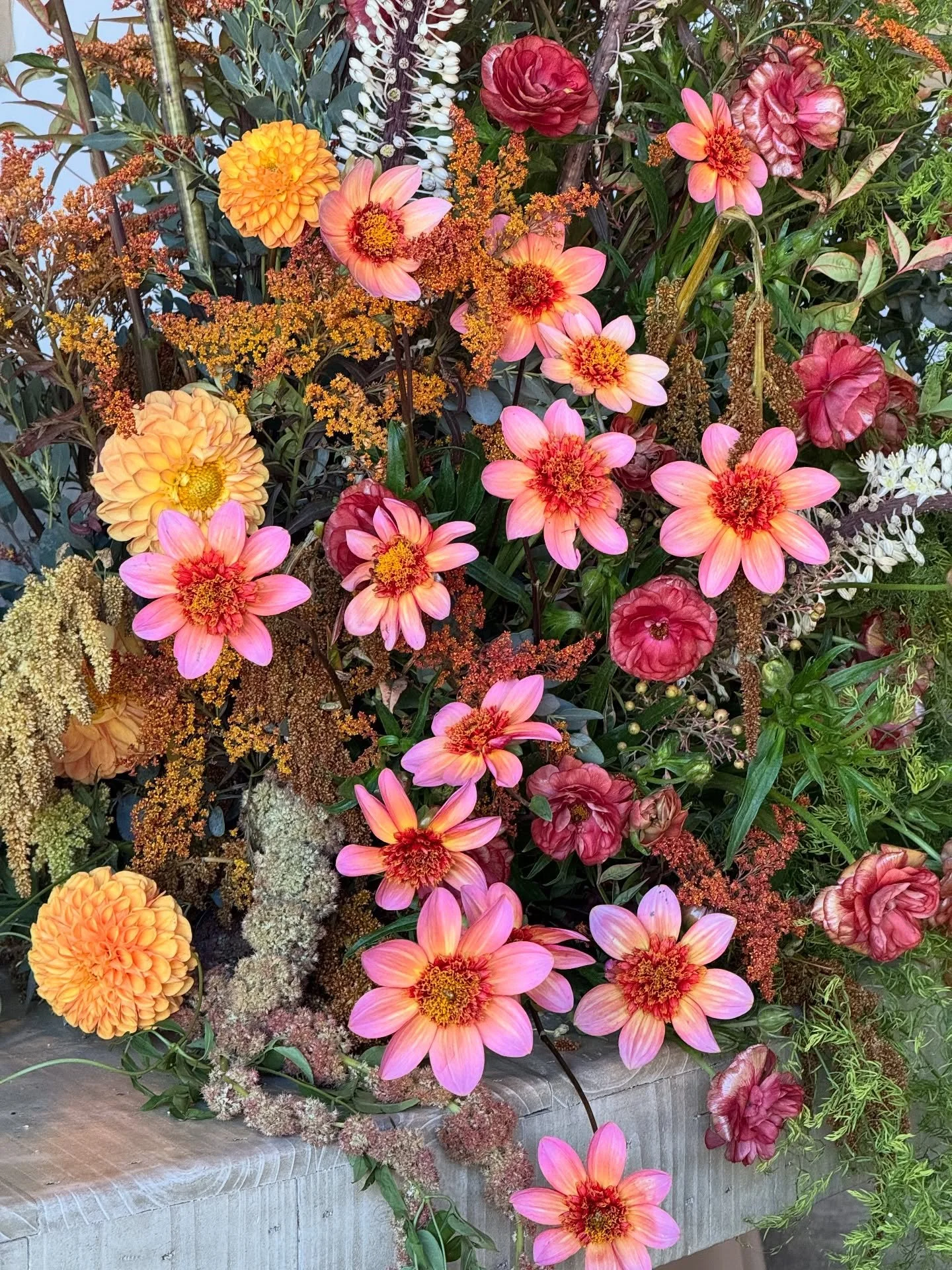 A little magic from the farmers market ✨ These tangerine crush dahlias stopped me in my tracks &amp; I gasped! These are so rare, radient, and utterly full of personality. I don&rsquo;t often have time to wander to the farmers market before events, b
