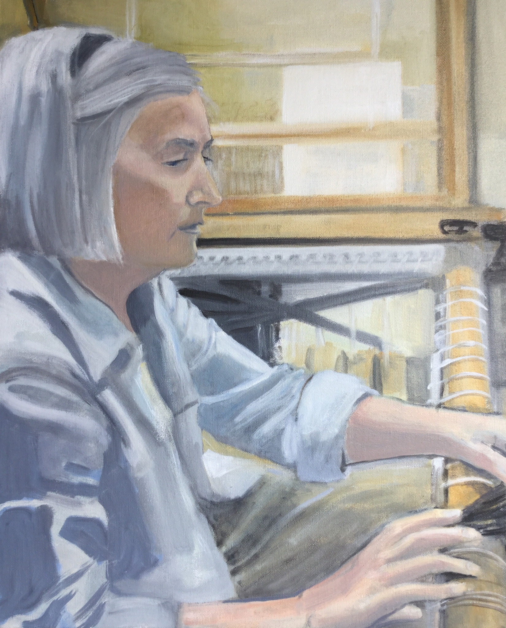 Jan Langdon, Weaving , 2017, 16x20", oil on canvas