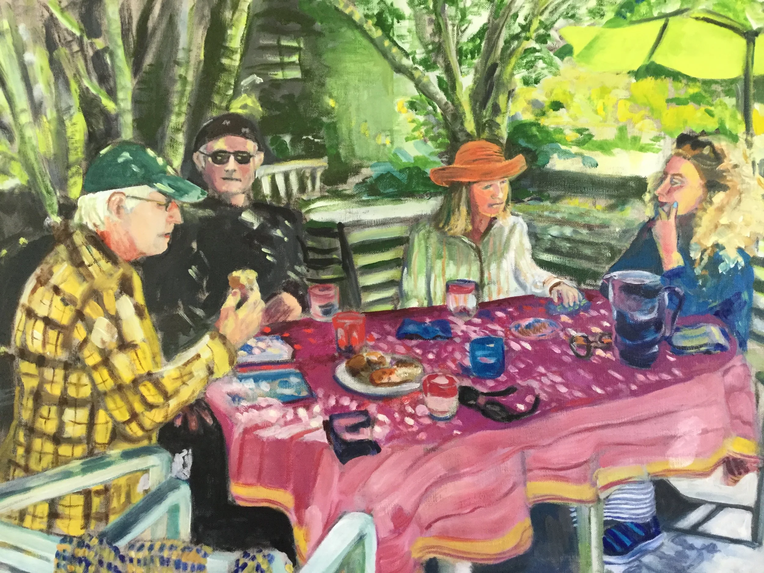 Book Group in Laura's Garden, 2019, 18x24", oil on linen