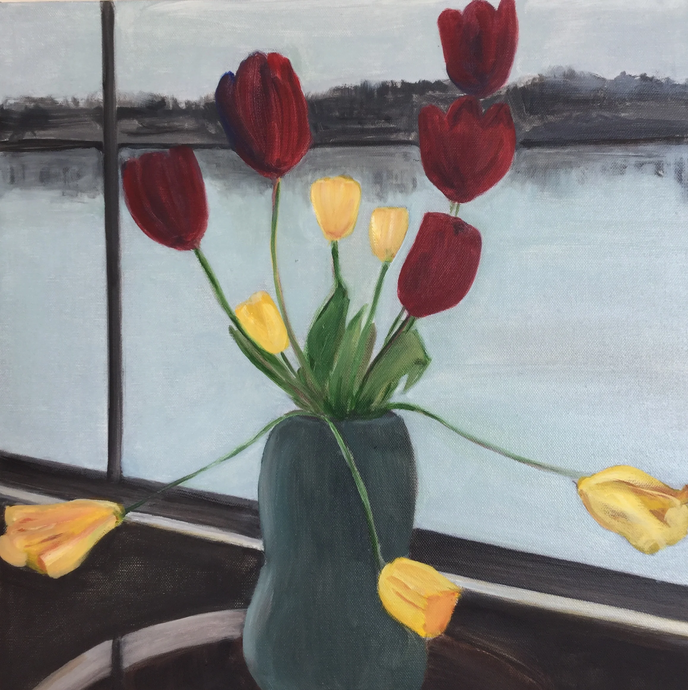 Tulips, Lake Merritt, 2017, 14x14”, oil on canvas