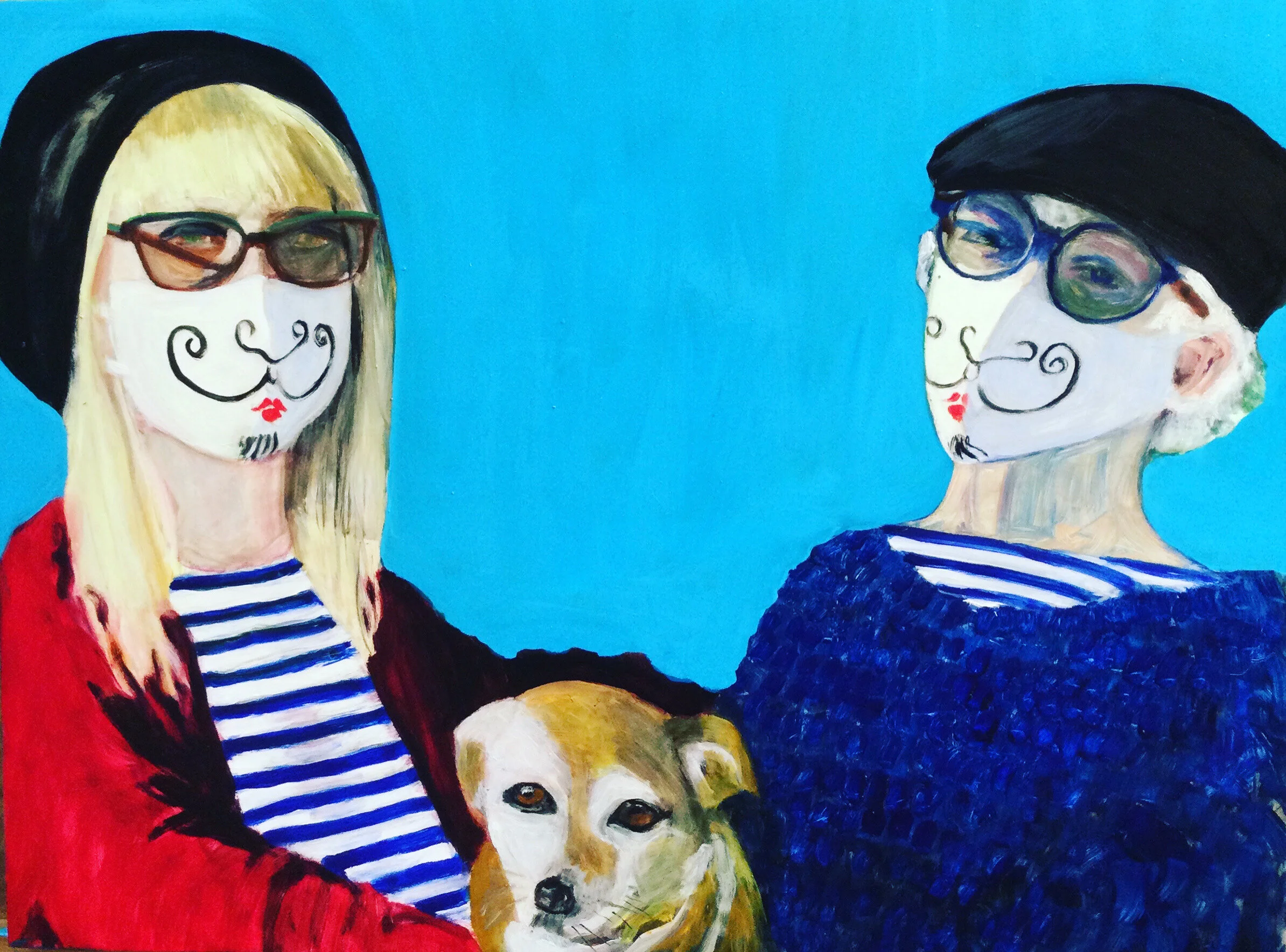 Sallie Groo and The Artist in French Surrealist Masks 18x24”