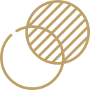 Two overlapping circles, one filled with diagonal lines, the other outlined.
