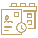 A calendar with a clock icon, representing scheduling or time management.