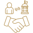 A black and white drawing of a stick figure person with a halo above their head, holding a small cross in one hand and standing with a dog.