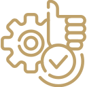 Icon of a gear with a checkmark and a document, representing settings or approval