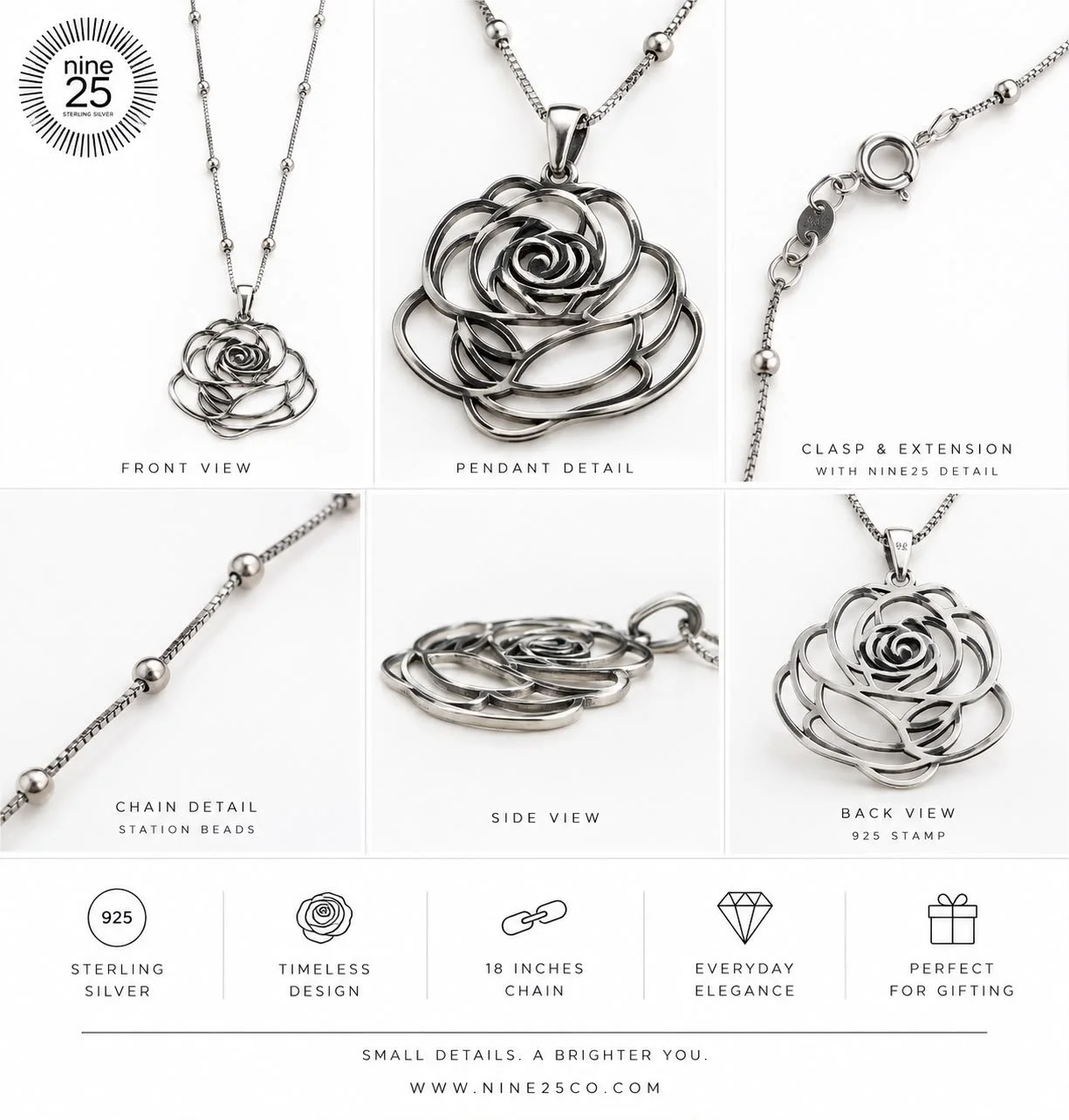 Vintage Rose Sterling Silver Necklace1.jpeg