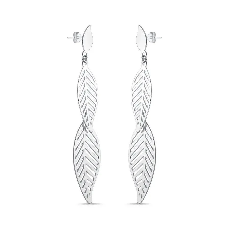 Double leaf-shaped earring with openwork design, 8cm, in 925 sterling silver.