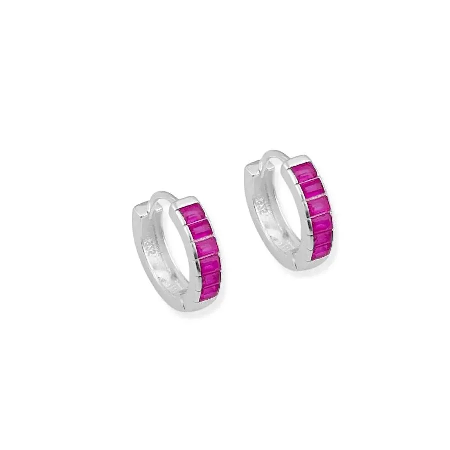 Hoop earring studded with ruby ​​rose cubic zirconia.