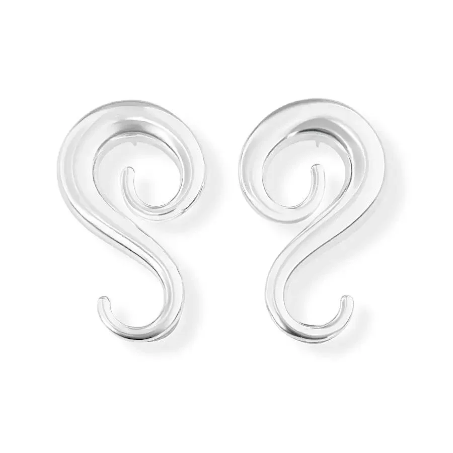 Wide, smooth, spiral earring in an S shape.