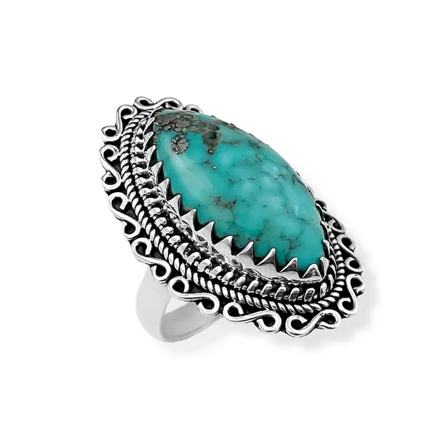 TURQUOISE STONE RING IN SHUTTLE SHAPE size 9