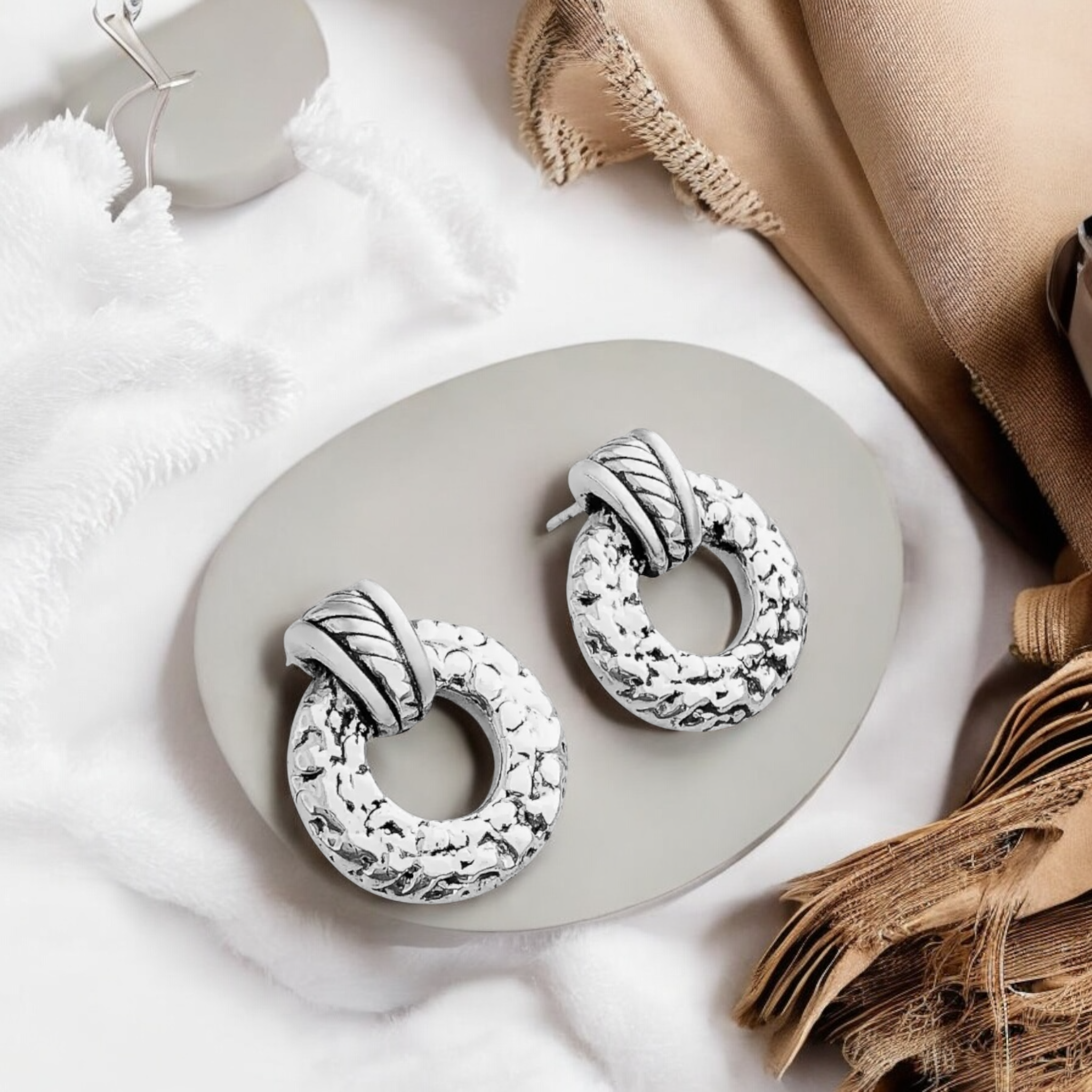 Textured Halo Drops Earrings