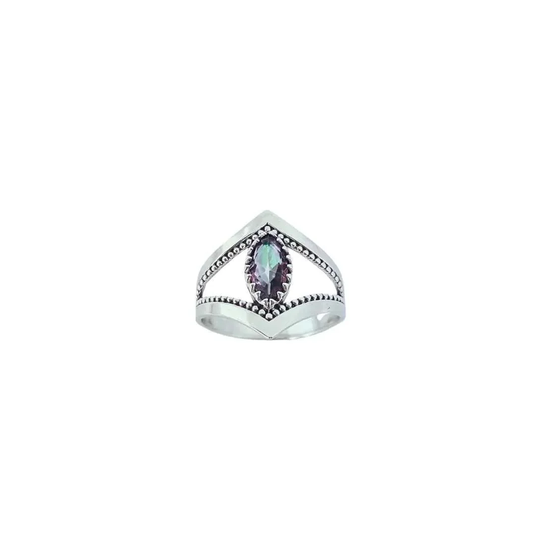 MYSTIC TOPAZ STONE RING with openwork navette shape