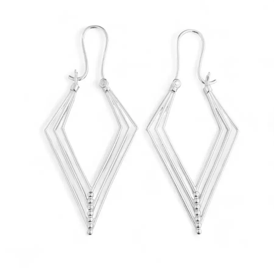 White earrings in a smooth, openwork triangle shape.