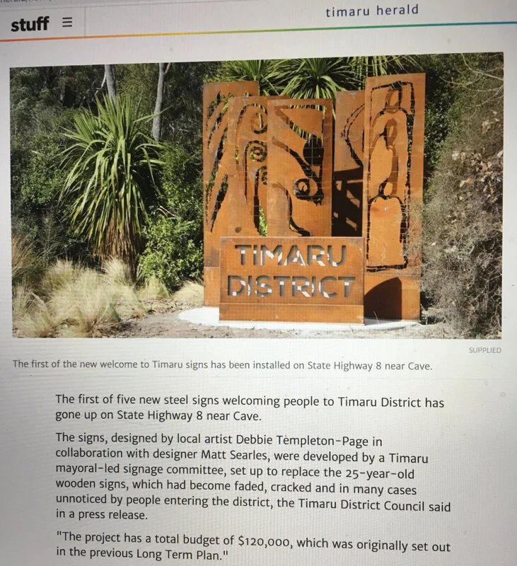 Debbie Templeton-Page's Design for the new Timaru District signs.