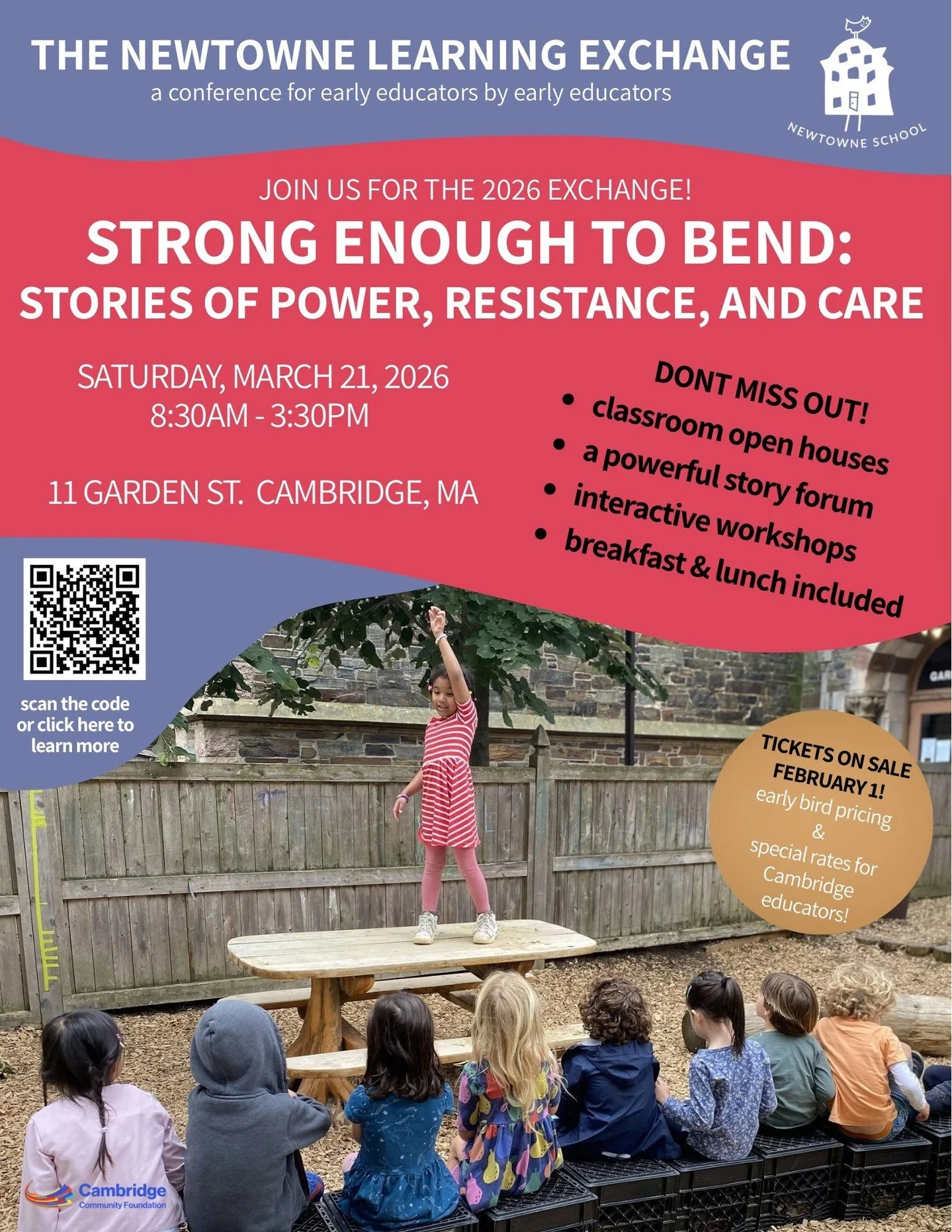 ✨ Educators, save the date! ✨
Join us for the 2026 Newtowne Learning Exchange&mdash;a conference for early educators, by early educators. This year&rsquo;s theme, &ldquo;Strong Enough to Bend: Stories of Power, Resistance, and Care,&rdquo; invites us