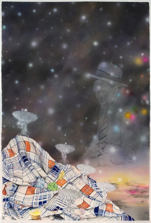 Slide Away, 44” X 30”, acrylic, gouache, graphite & colored pencil on paper, 2018