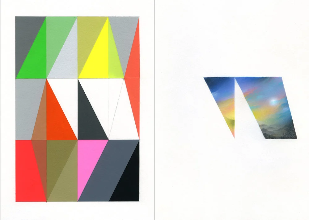 Untitled by Dan Tranberg (left), 12” x 9”, gouache on paper, 2017 Fool’s Errand #3, 12” x 9”, gouache & ink on paper, 2018