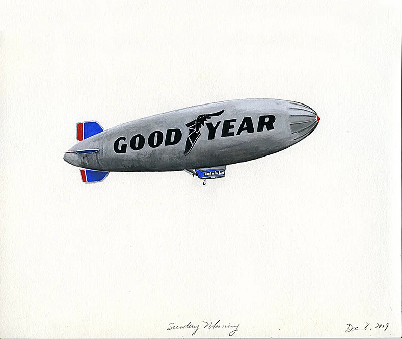 Blimp (Sunday Morning), gouache on paper, 10” x 11” , 2019