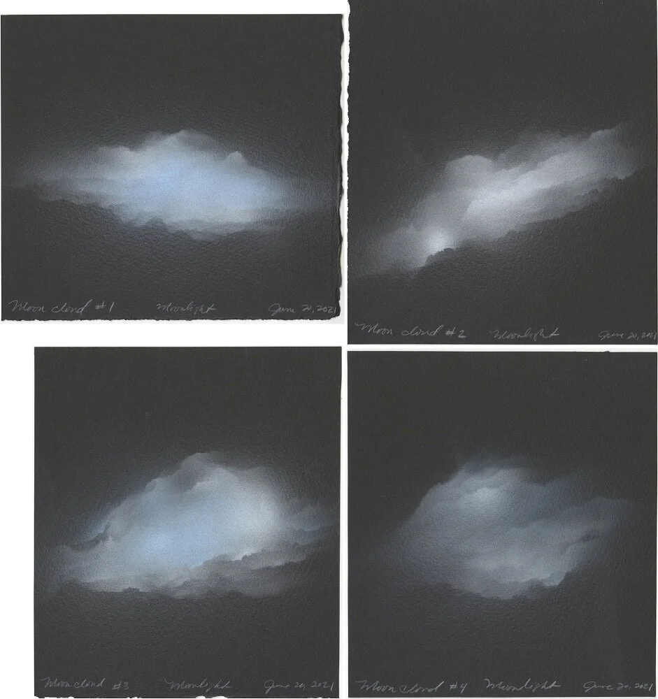 Moon Cloud 1-4 (Moonlight), acrylic on paper, 2021