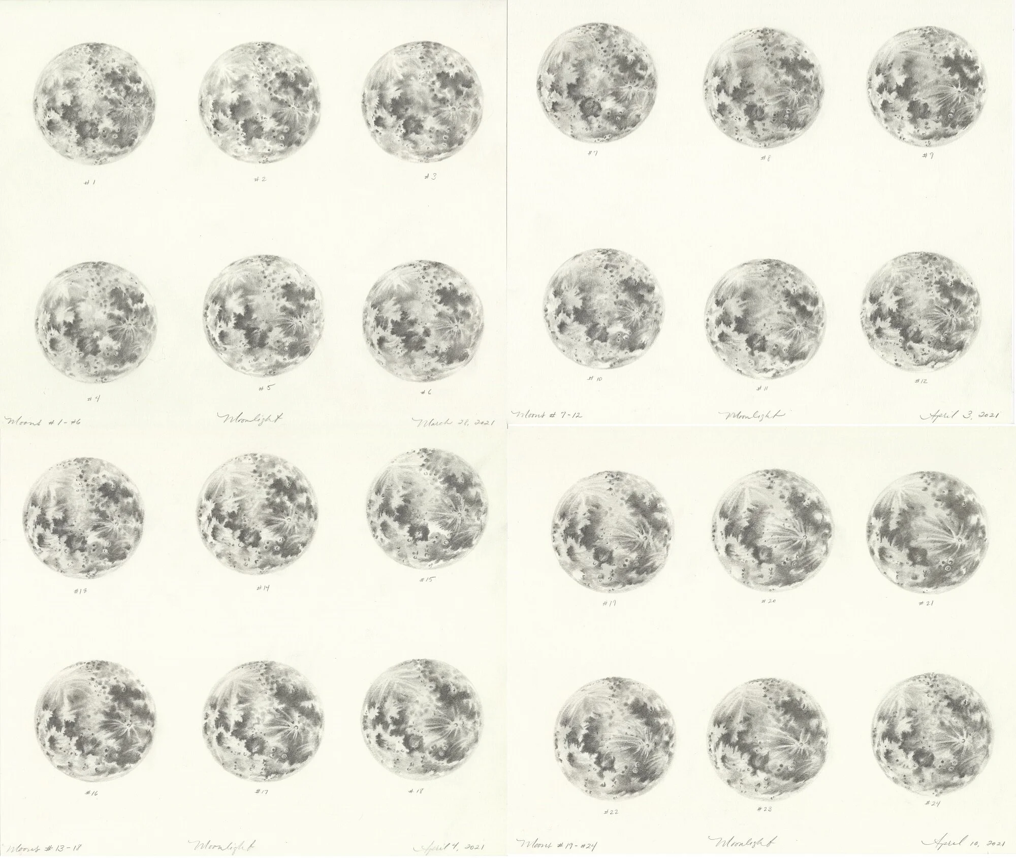 Moon 1-24 (Moonlight), graphite on paper, 2021