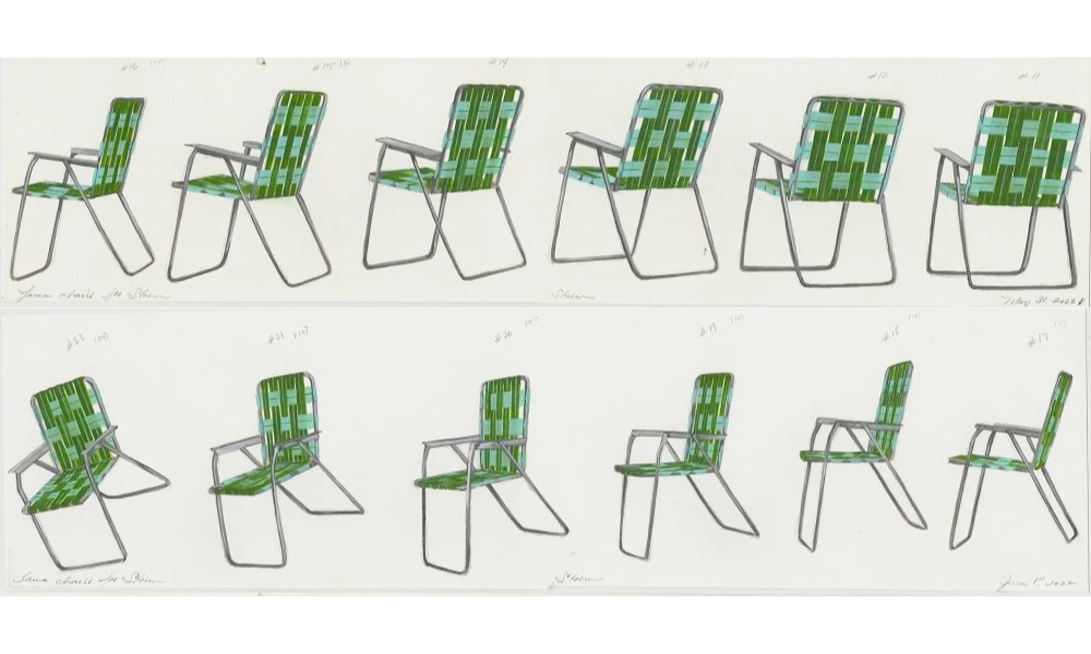 Lawn Chair 11-16, 17-22 (Storm), gouache on paper, 5” x 22”, 2022