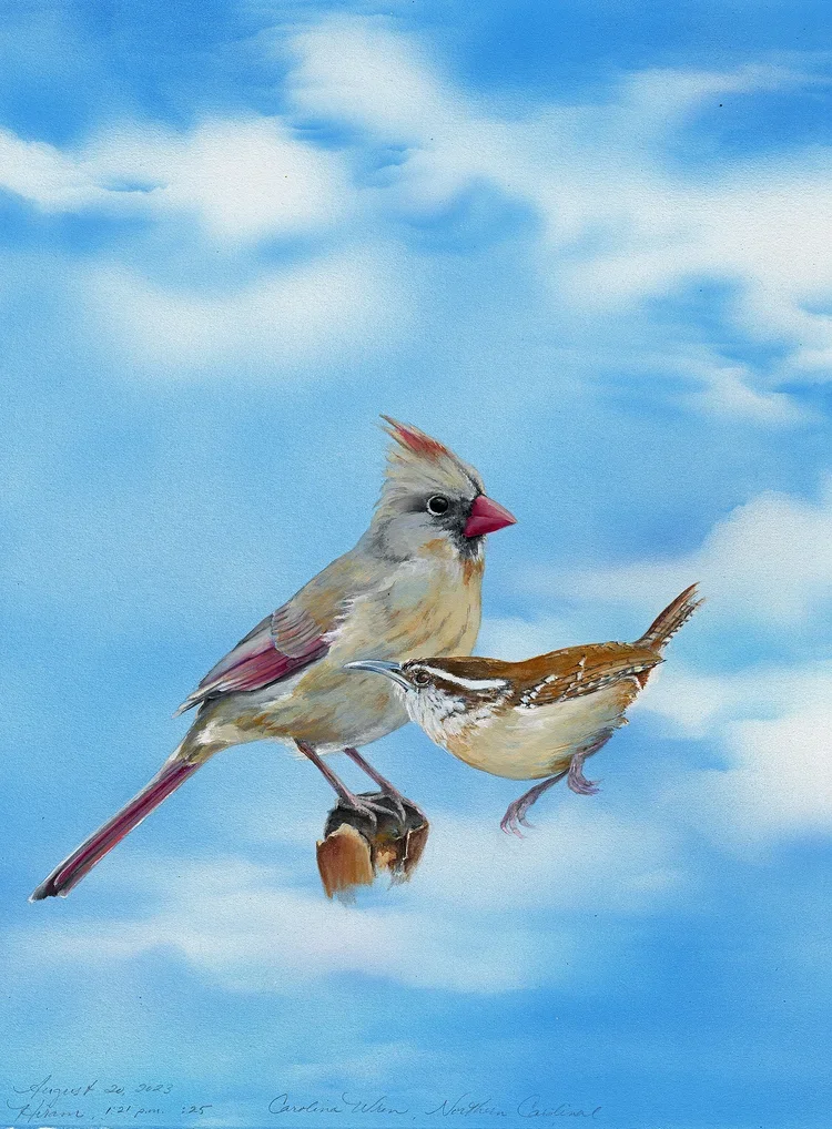 Birdsong, August 20th, 2023, 16 ½” x 12 ½”, acrylic ink, gouache & watercolor on paper, 2024
