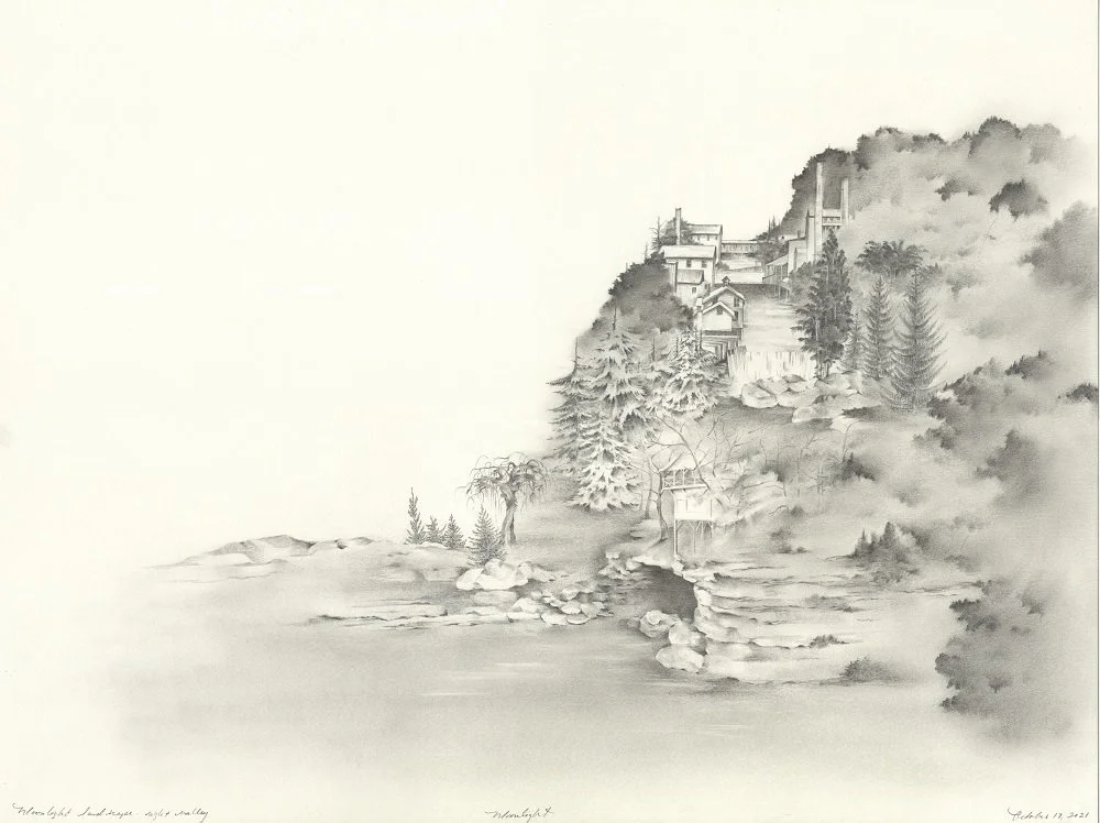 Right Valley (Moonlight), graphite on paper, 22” x 30”, 2021