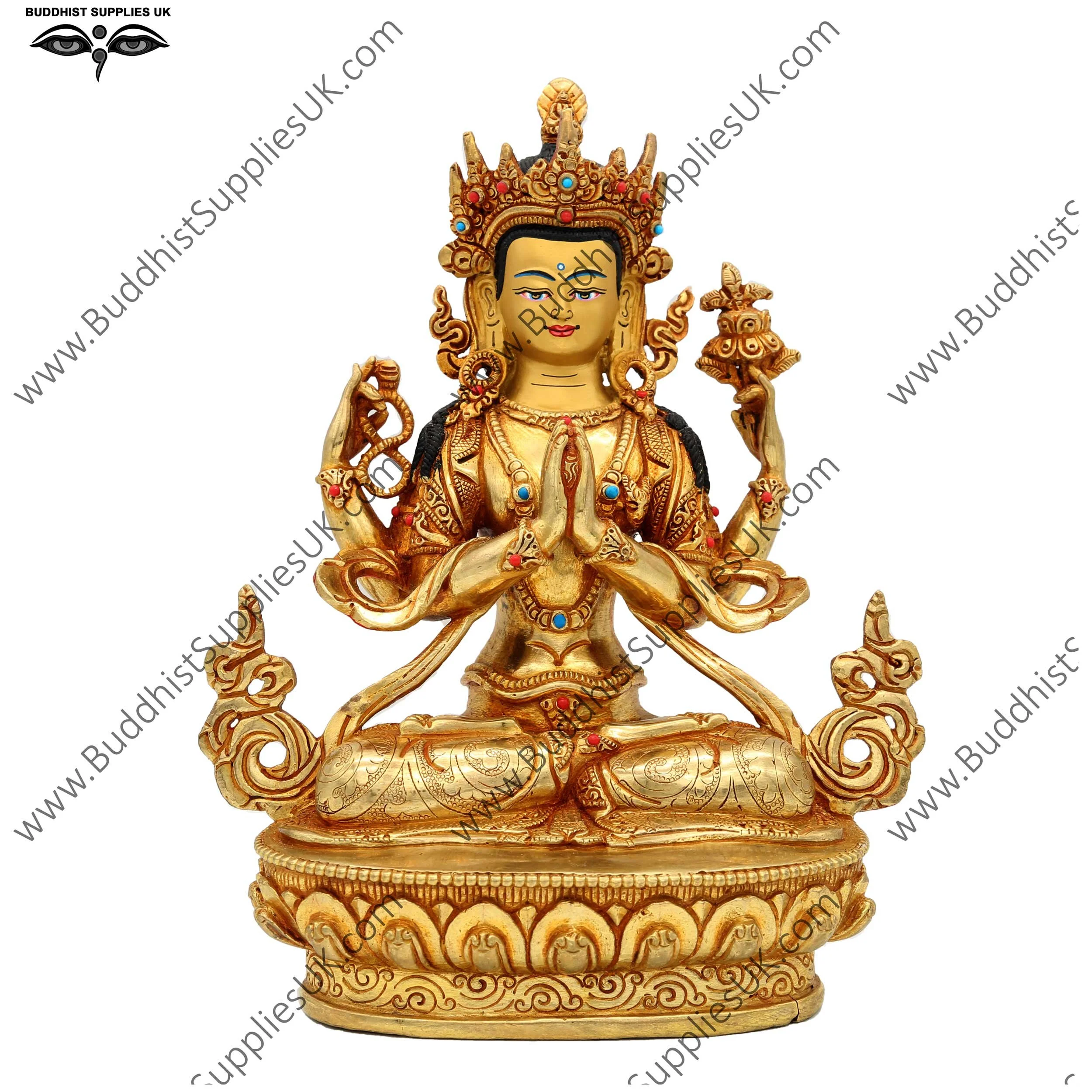 Gold plated 4 arm Chenrezig statue