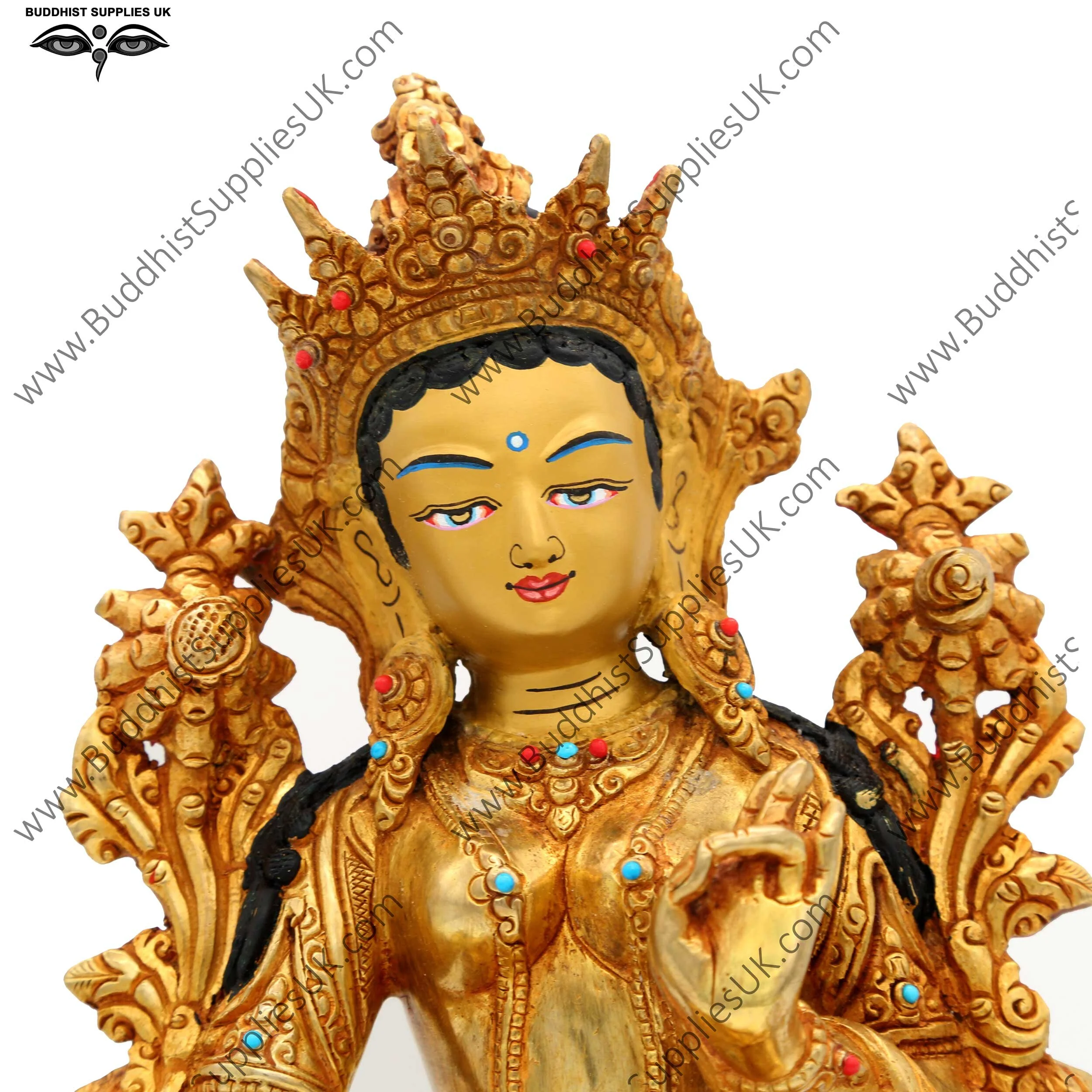 Gold plated Green Tara statue face