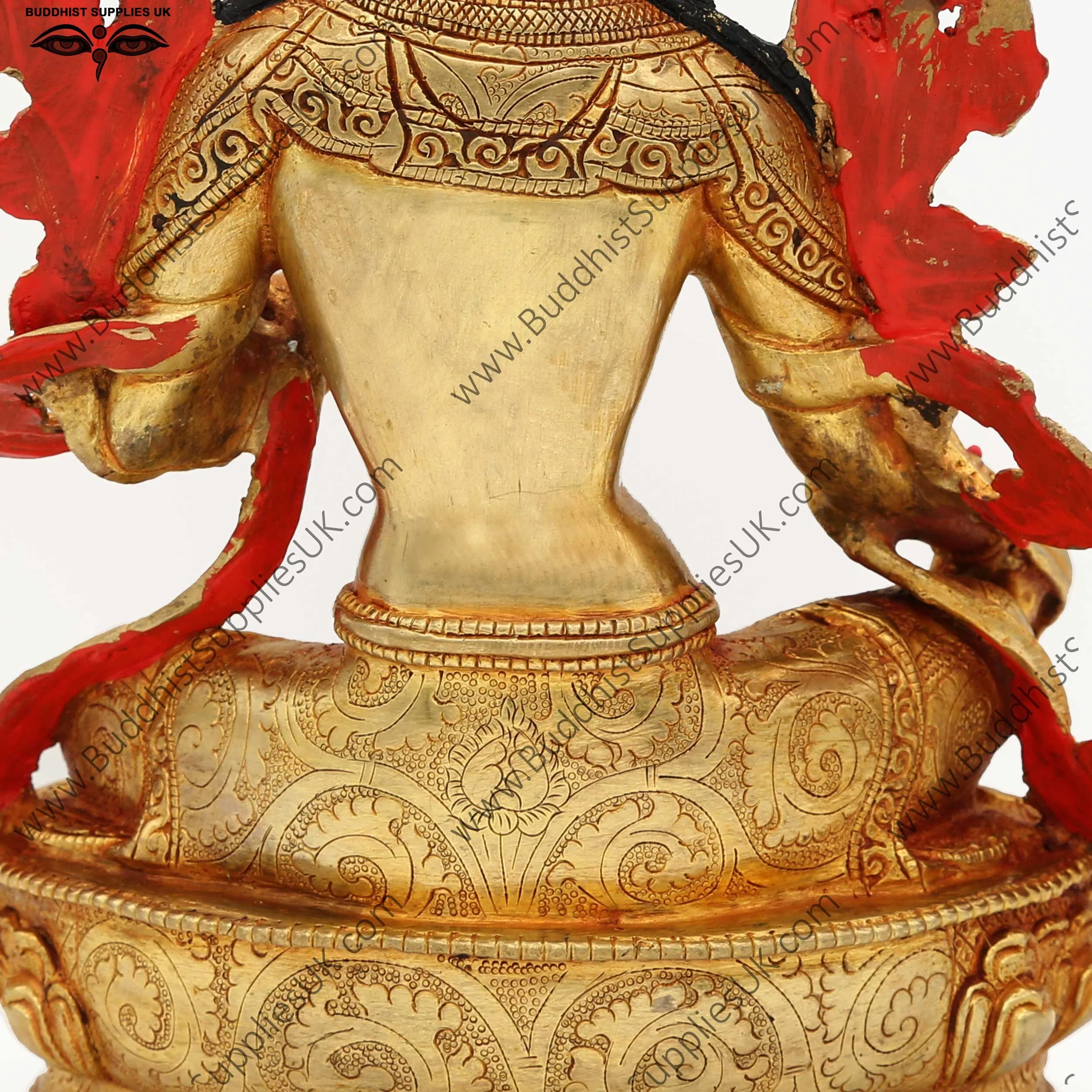 Gold plated Green Tara statue carving detail
