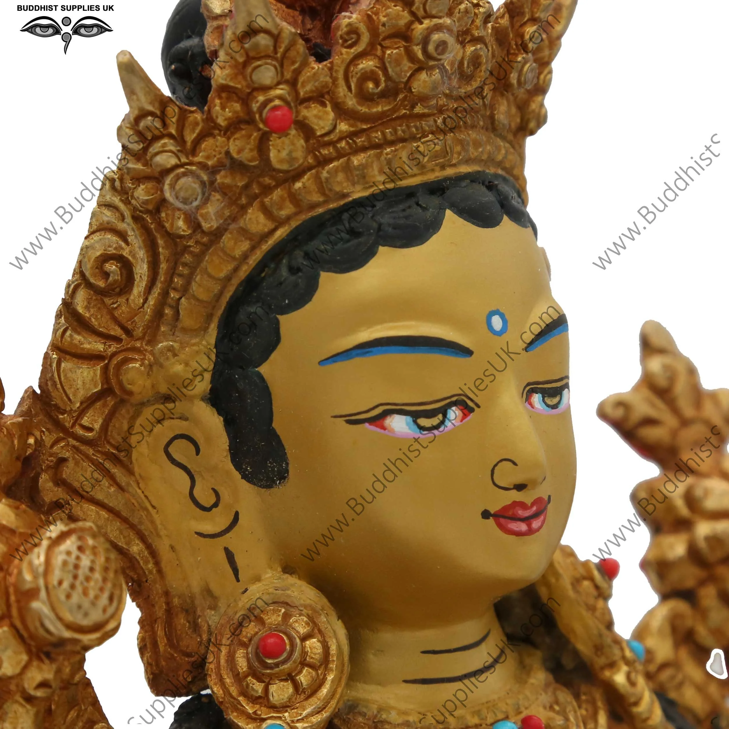 Gold plated Green Tara statue face