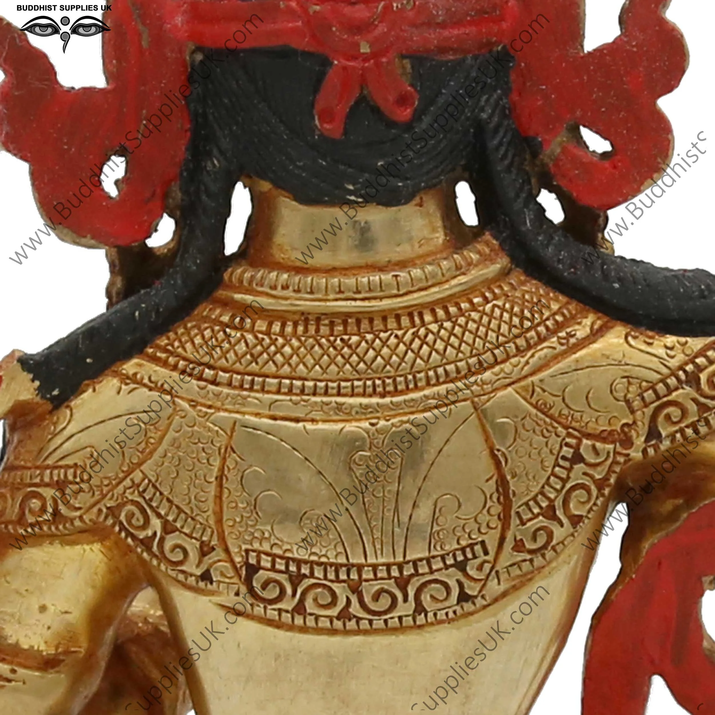 Gold plated Manjushri statue carving detail