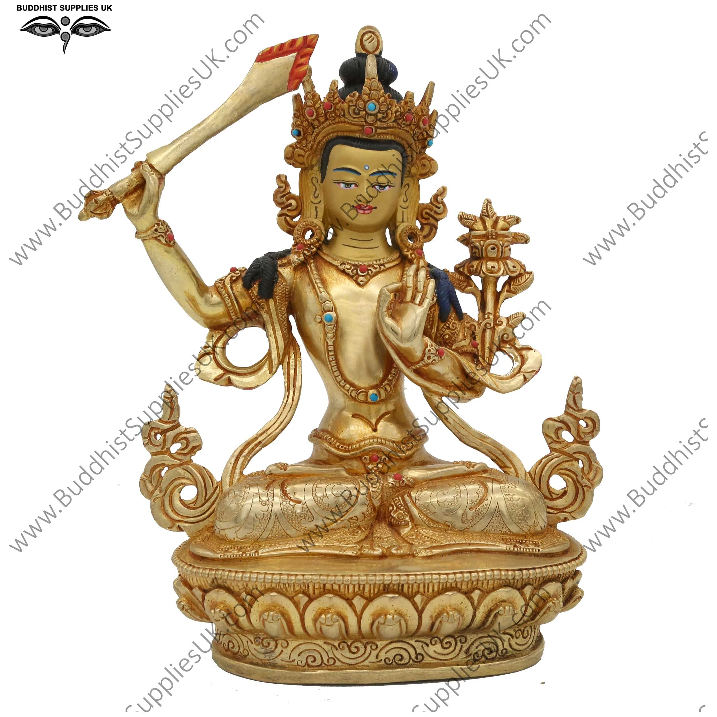 Gold plated Manjushri statue 