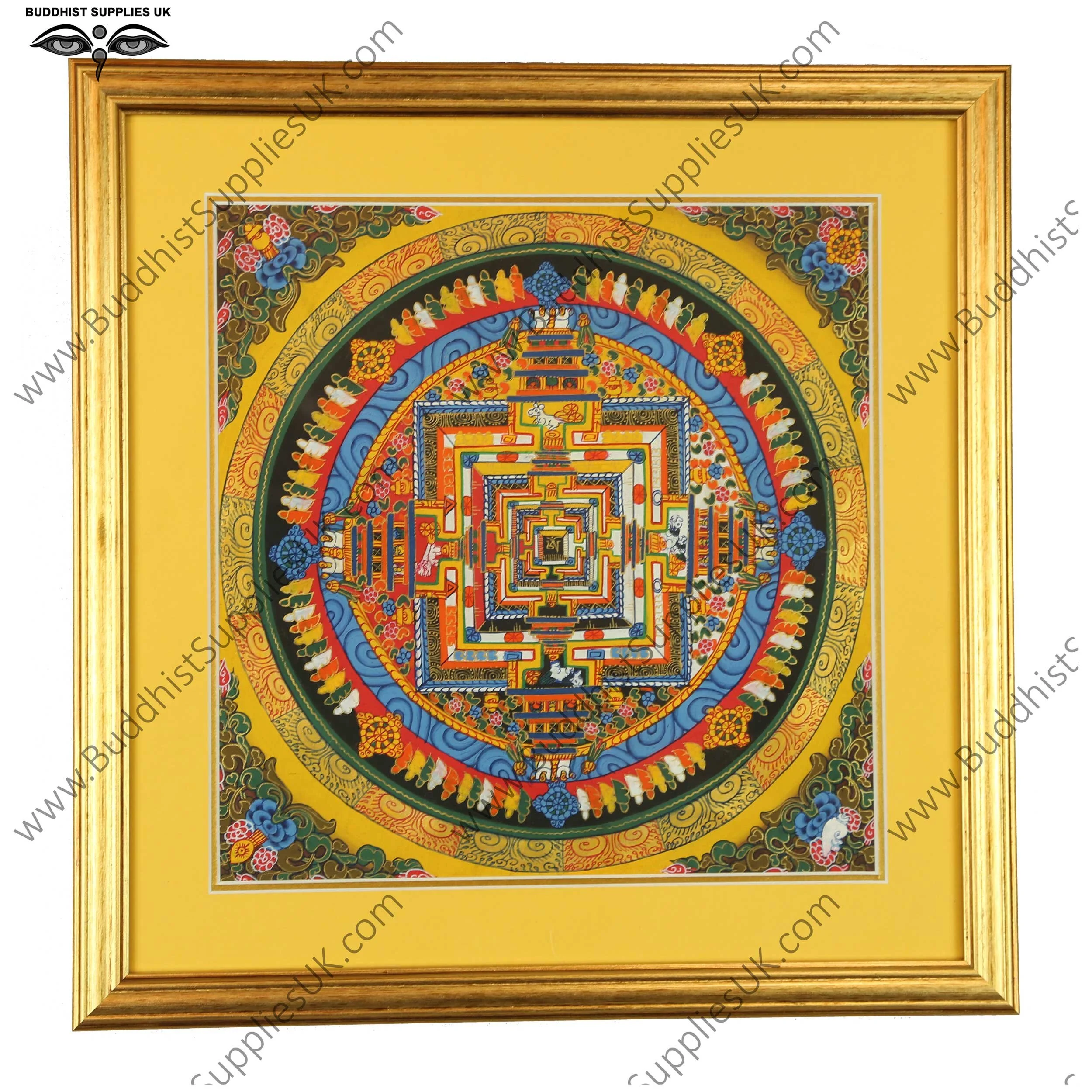 Gold framed Kalachakra Mandala painting