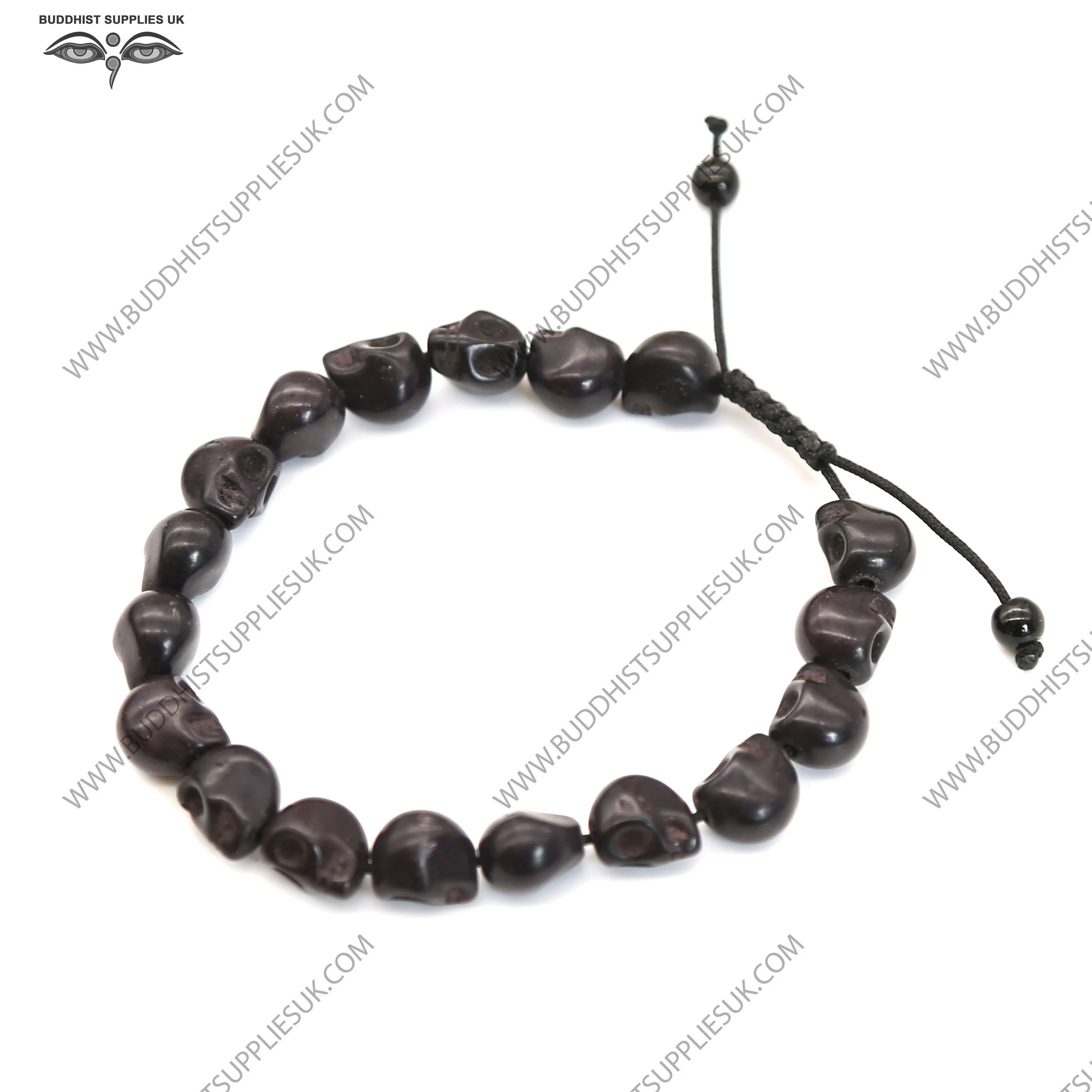 Black-onyx-skull-wrist-mala-adjustable-black-cord-Nepal