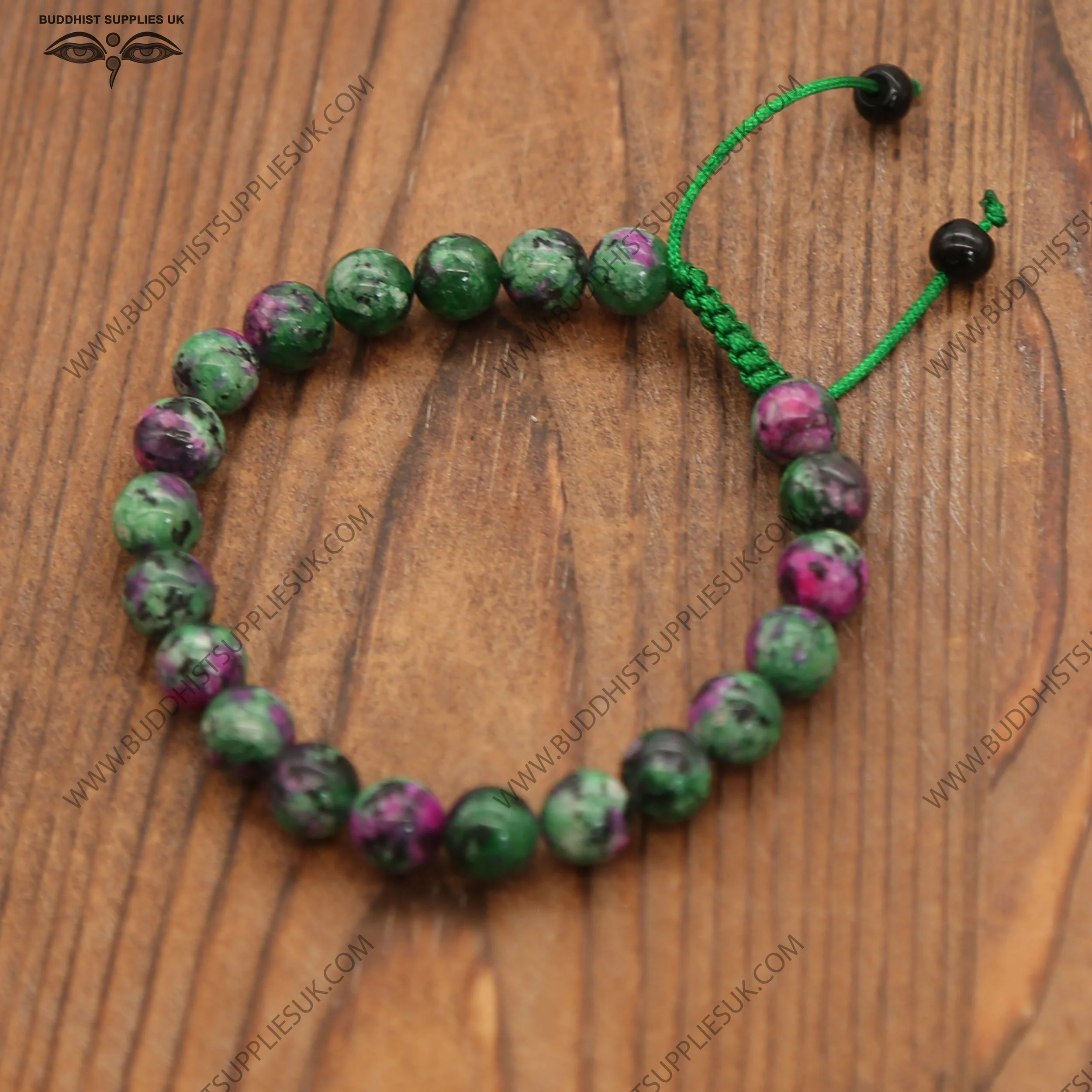 agate crystal stone greens and pinks black onyx green cord adjustable wrist mala