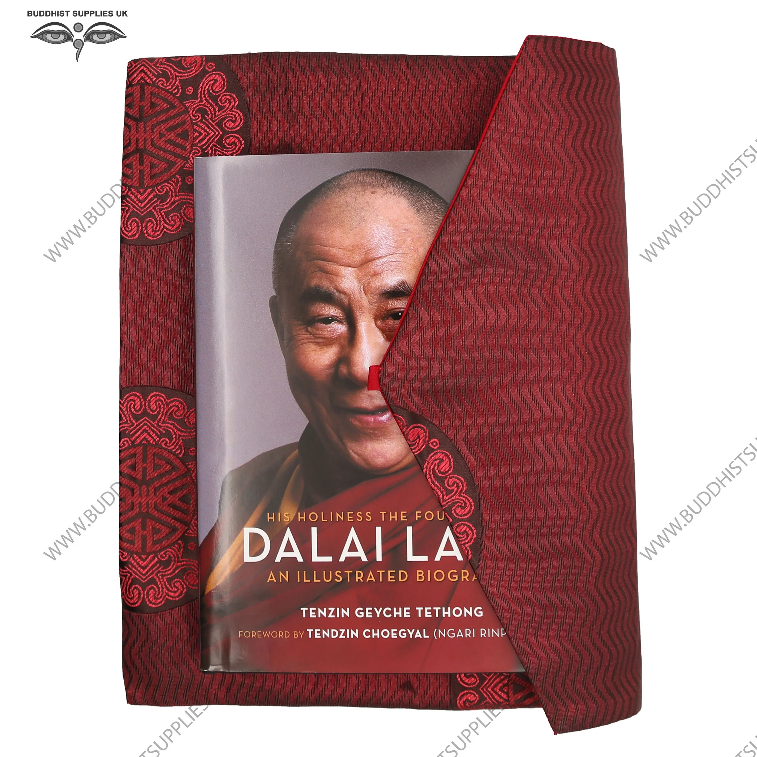 Buddhist book bag silk brocade Tibetan burgundy patterned